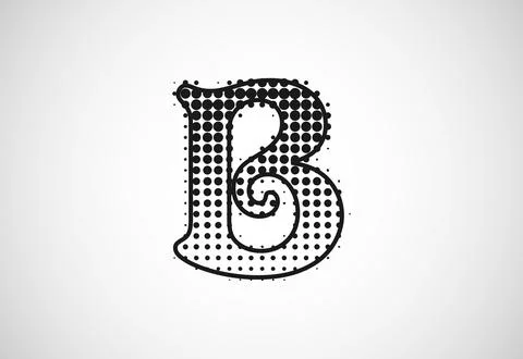 Letter B logo in halftone dots style, Dotted shape logotype vector design. Illustrazione stock
