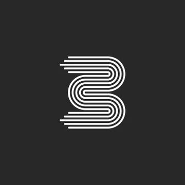 Letter B logo monogram initial, smooth parallel thin lines, curved linear sha Stock Illustration