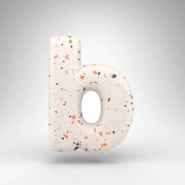 Letter B lowercase on white background. 3D letter with terrazzo pattern textu Stock Illustration