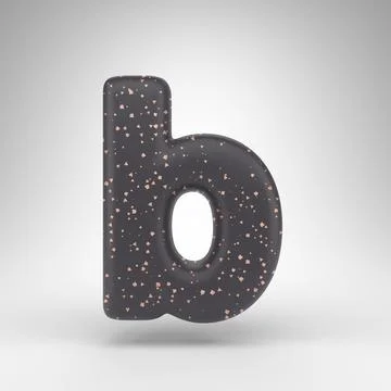 Letter B lowercase on white background. Black matte 3D letter with copper dots Иллюстрация