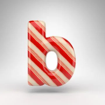 Letter B lowercase on white background. Candy cane 3D letter with red and whi イラスト素材