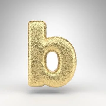 Letter B lowercase on white background. Creased golden foil 3D letter with gl Stock Illustration
