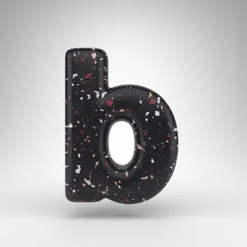 Letter B lowercase on white background. 3D letter with black terrazzo pattern Stock Illustration