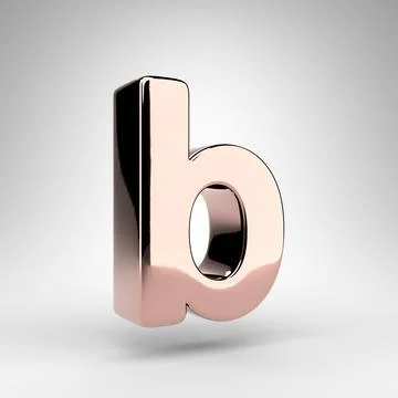 Letter B lowercase on white background. Rose gold 3D letter with gloss chrome Иллюстрация