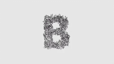Letter B Made of Letters with Alpha Channel. 3D Font. Alphabet Letter Animation Video stock 304993105