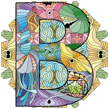 Letter B monogram on mandala, engraving design. Vector illustration. イラスト素材
