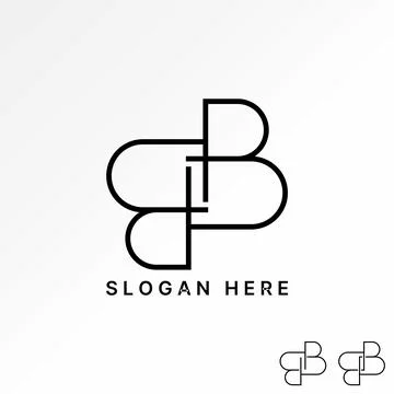 Letter B or BB font line art motif pattern flip top down typography monogram Illustrazione stock
