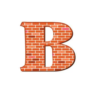Letter B from red brick wall texture on a white background. Stock Illustration