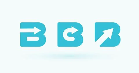 Letter B set with arrow inside, flat cartoon style vector logo concept. Business Stock Illustration