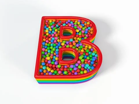 Letter B shaped child pool filled with plastic toy balls. 3D illustration Stock Illustration