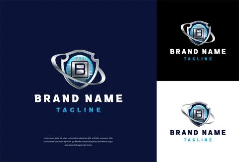 Letter B Shield Cybersecurity Tech Logo Design Illustrazione stock