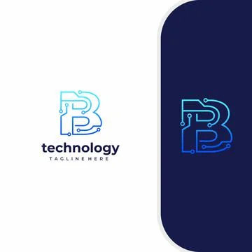 Letter B Technology, Line Dot Connection Logo Stock Illustration