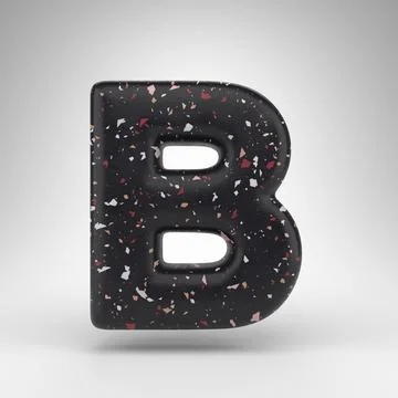 Letter B uppercase on white background. 3D letter with black terrazzo pattern Stock Illustration