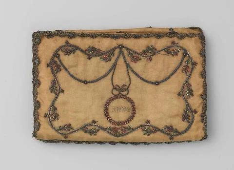 Letter bag in rectangular shape of light brown silk is deposited with a bo... Stock Photos