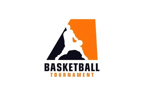 Letter A with Basketball Logo Design. Vector Design Template Elements for S.. Illustrazione stock