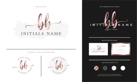 Letter BB B handwriting Initial feminine and beauty logo design template on g Stock Illustration