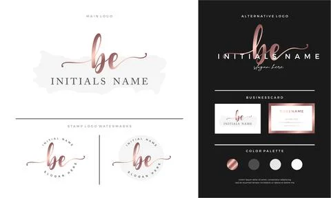 Letter BE B E handwriting Initial feminine and beauty logo design template on Stock Illustration