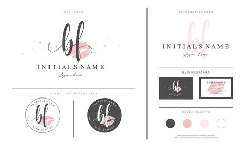 Letter BF B F Initial handwriting logo template with lipstick kiss or makeup Stock Illustration