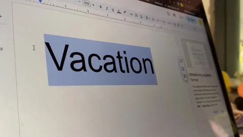 Letter black text appear on computer screen typing word "Vacation" Stock Footage 249807766