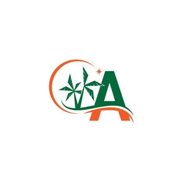Letter A blends with coconut trees by the beach at night Illustrazione stock