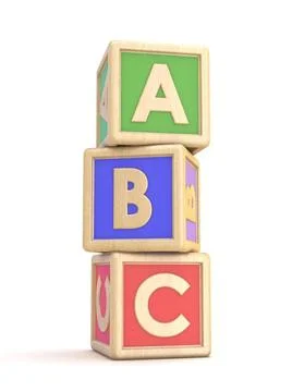 Letter blocks A, B and C vertical arranged. 3D Letter blocks A, B and C ve... Stock Photos
