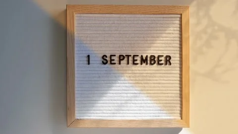 Letter board with text 1 September with sunny lights Stock Footage 168229942