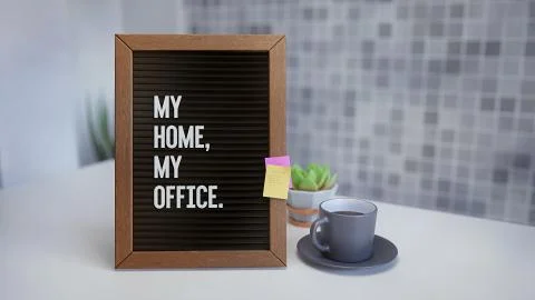 Letter Board with text message: My Home My Office. Inside a Modern House Stock-Illustration