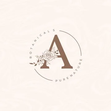Letter A Botanical Flowers . Initial Wedding Monogram Font Logo. Circle Flora Stock Illustration