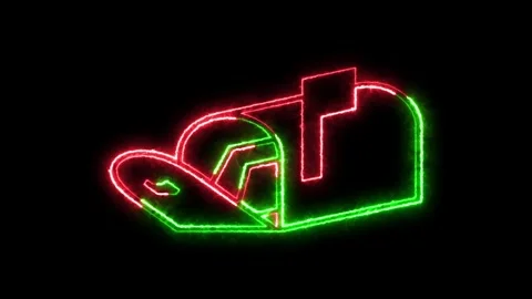 Letter box open icon neon fire green red color animation in black background Stock Footage 265396799