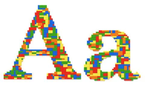 Letter a built from toy bricks in random colors Stock Photos