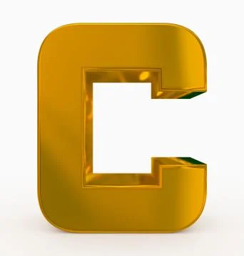 Letter C 3d cubic rounded golden isolated on white Stock Illustration