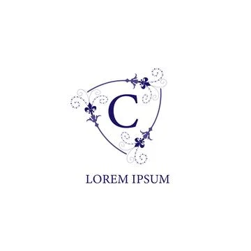 Letter C alphabet initial logo design template. Decorative floral shield wi.. Stock Illustration
