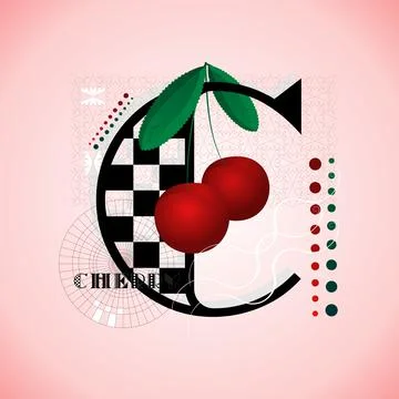 The letter C and Cherry on a bright abstract background Stock Illustration