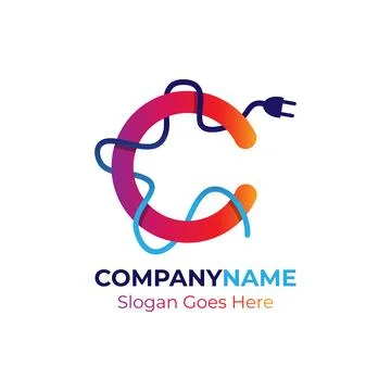 Letter C and plug combination colorful design. Stock Illustration