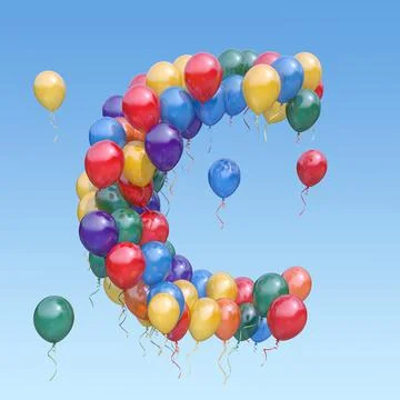 Letter C from balloons in the sky. Text letter for  holiday, birthday, celebr Illustration