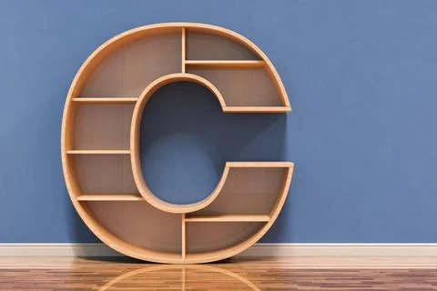 Letter C as bookshelf in interior, 3D rendering Stock Illustration