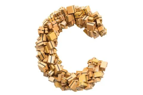 Letter C from cardboard boxes. 3D rendering Stock Illustration