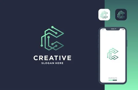 Letter c with circuit shape logo design for business brand inspiration Stock Illustration