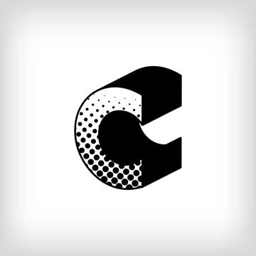 Letter C with creative shadow, pop art dot design alphabet sign. Stock Illustration