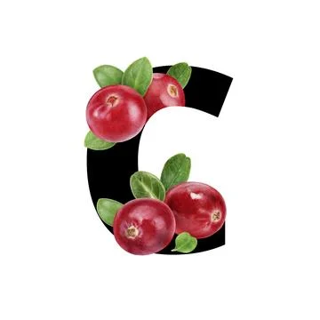 The letter C is creatively designed with watercolor cranberries and greenery, an Stock Illustration