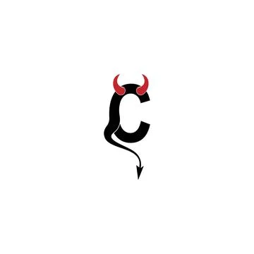 Letter C with devil's horns and tail icon logo design vector Stock Illustration