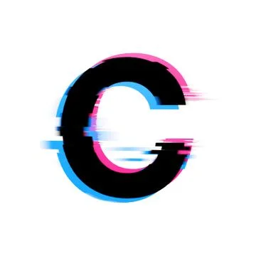 Letter C distorted neon glitch effect text font. 3D Render Stock Illustration