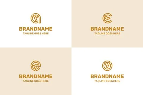 Letter A C E O Pizza Line Logo Set, symbolizing flavor, creativity, and mod.. Stock Illustration