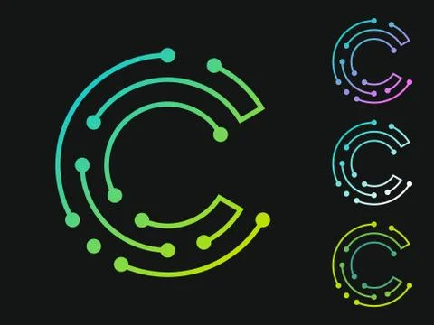 Letter C electronic digital logo icon design template isolated on black backg Stock Illustration