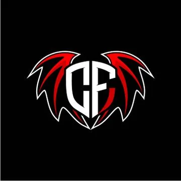 Letter C F initial vector logo template with a minimalist dragon wing style Stock Illustration