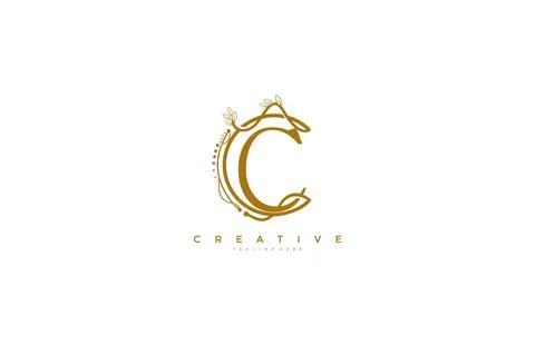 Letter C Floral Monogram Rounded Ornate Elegant Logo Design Stock Illustration