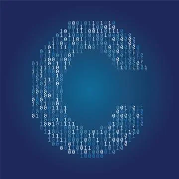 Letter C font made from binary code digits on a dark blue background Stock Illustration