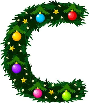 The letter C. The font is made in the form of a Christmas tree. Stock Illustration
