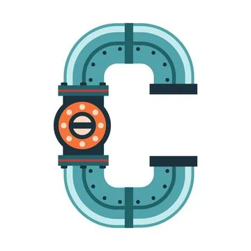 Letter C is formed using industrial valves and pipes Illustrazione stock