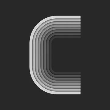 Letter C initial monogram 3d logo, gray gradient parallel ribbons, creative.. Stock Illustration